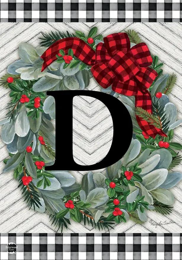 Briarwood Lane Winter Wreath Monogram Letter D Garden Flag by GreenHaven Gardens