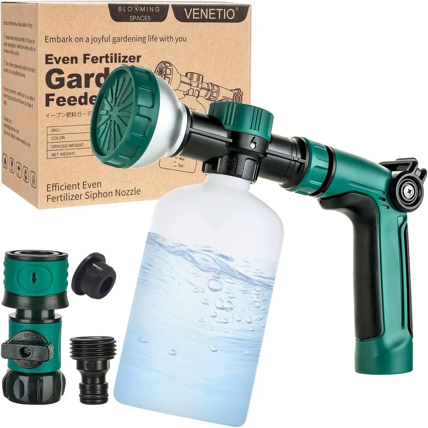 VENETIO 8-Dial Lawn & Garden Feeder Pro with Quick Connect Fittings and 16oz Bottle for Uniform Fertilizing & Watering Plants | Precision Liquid Fertilizer Sprayer | Hose Spray Nozzle for Dog Shampoo by GreenHaven Gardens