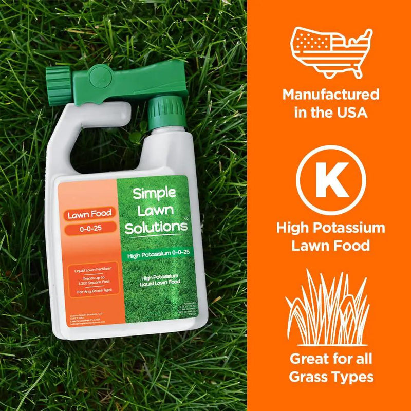 Simple Lawn Solutions - High Potassium Lawn Food Liquid Fertilizer 0-0-25 - Concentrated Spray - Turf Grass Vigor and Plant Hardiness - Summer and Fall - Any Grass Type (32 Ounce) by GreenHaven Gardens