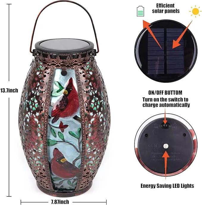 Outdoor Solar Lantern-Waterproof Hummingbird Hanging Metal Decorative Lights for Patio Table Garden Pathway Yard with Super Bright Warm White LED, Large Solar Panels, Auto On/Off Sensor by GreenHaven Gardens