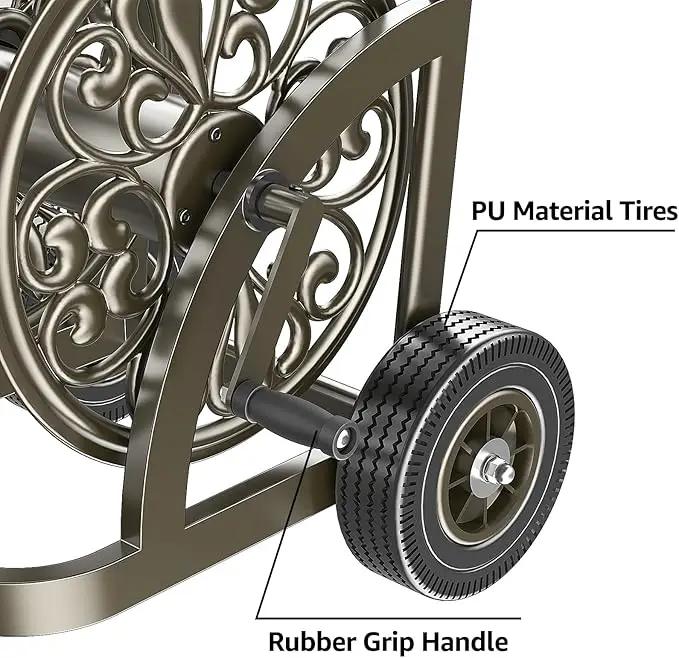 GOFORWILD Garden Hose Reel Cart with Wheel, Hold up to 200 Ft of 5/8" Hose, Heavy Duty Steel Frame Water Hose Reel Cart with Storage Basket, Mobile Hose Reel for Outside Garden Lawn Yard by GreenHaven Gardens