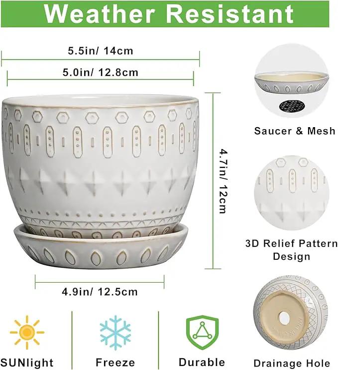G EPGardening Ceramic Plant Pot - Succulent Pots with Drainage Hole and Saucer 5 Inch Planter for Indoor Plants Outdoor Decorative Round Flower Pot White by GreenHaven Gardens