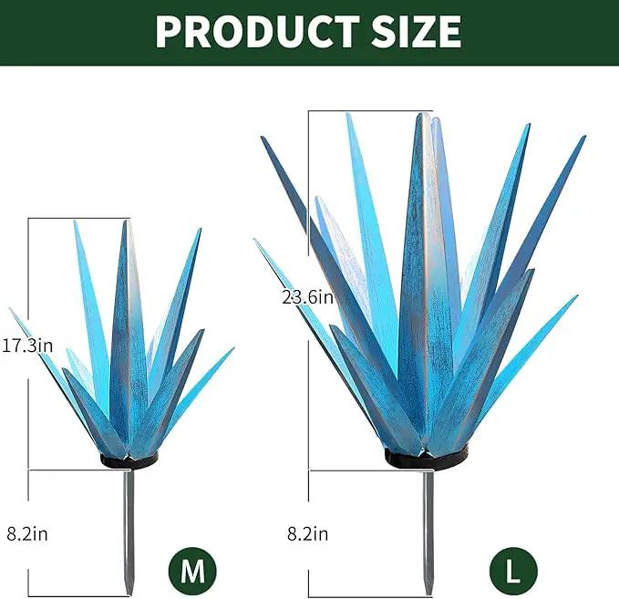Large Tequila Rustic Sculpture, Rustic Metal Agave Plants for Outdoor Patio Yard, Home Decor Hand Painted Metal Agave Garden Yard Statue, Outdoor Lawn Ornaments Yard Stakes (Sky Blue - M) by GreenHaven Gardens