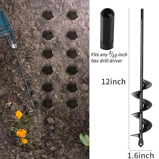 TCBWFY Auger Drill Bit for Planting,1.6"x12"Solid Shaft Garden Auger Drill Bit with Extensive Spirals,Spiral Hole Drill Bit for Planting Bulbs,Flowers,Post Holes,Earth Auger for 3/8" Hex Drive Drill by GreenHaven Gardens