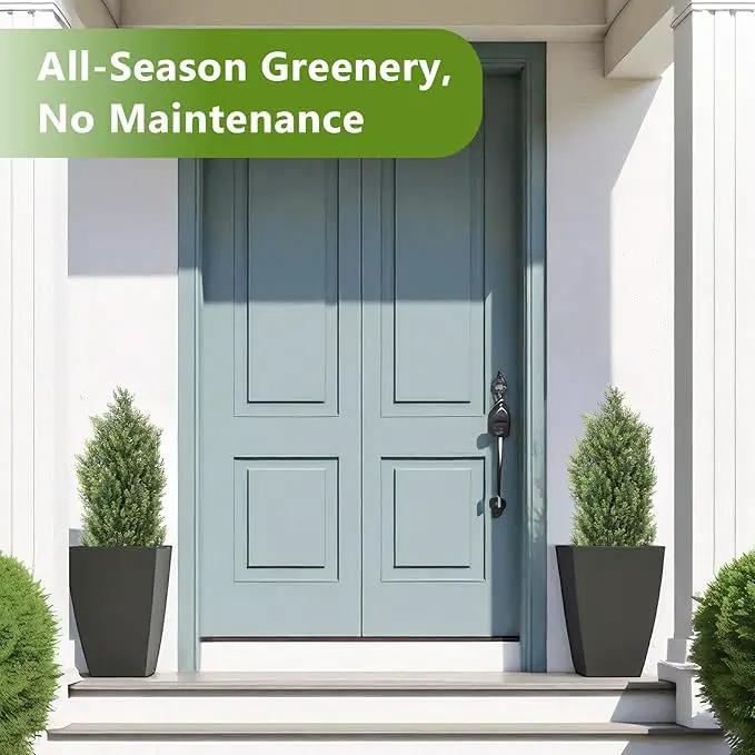 THE BLOOM TIMES 3ft Topiary Trees Artificial Outdoor 2 Pack – UV Resistant Faux Cedar Pine Cypress Bushes and Shrubs, Fake Potted Plants for Front Porch Outside Planter Patio Decor, Set of 2 (3 Foot) by GreenHaven Gardens