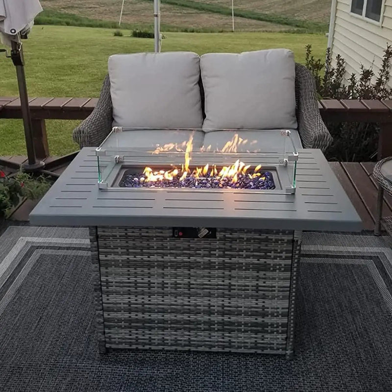 LayinSun 44" Propane Gas Fire Pit Table, 55000 BTU Rectangular Fire Pit with Glass Wind Guard for Outside Patio Deck Garden Backyard Gray-Aluminum Top by GreenHaven Gardens