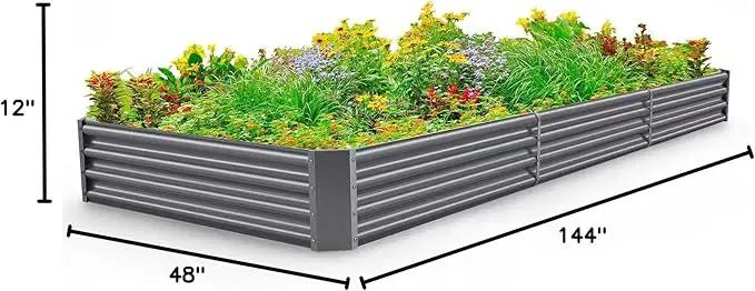 Land Guard 12×4×1ft Galvanized Raised Garden Bed Kit for Vegetables, Galvanized Super Large Metal Planter Raised Garden Boxes Outdoor(359 Gallon Capacity（Grey）… by GreenHaven Gardens