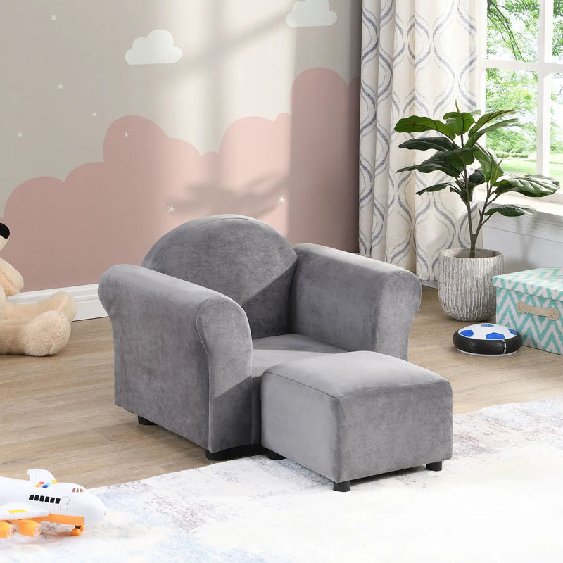Kids Recliner Chair, Kids Upholstered Couch With Ottoman - Gray by HouseOfZazla