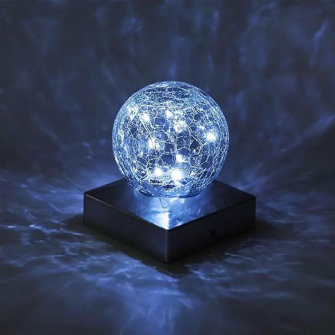 Solar Post Lights - Outdoor Post Cap Light for Fence Deck or Patio Garden Decoration- Solar Powered Gazing Ball Caps, LED Lighting, Lamp Fits 4x4 - White 4 Pack by GreenHaven Gardens