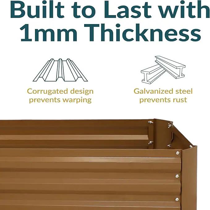 Sunnydaze 11.75" H Raised Metal Garden Bed - Galvanized Raised Garden Bed Outdoor for Vegetables and Flowers - Brown - L-Shaped by GreenHaven Gardens