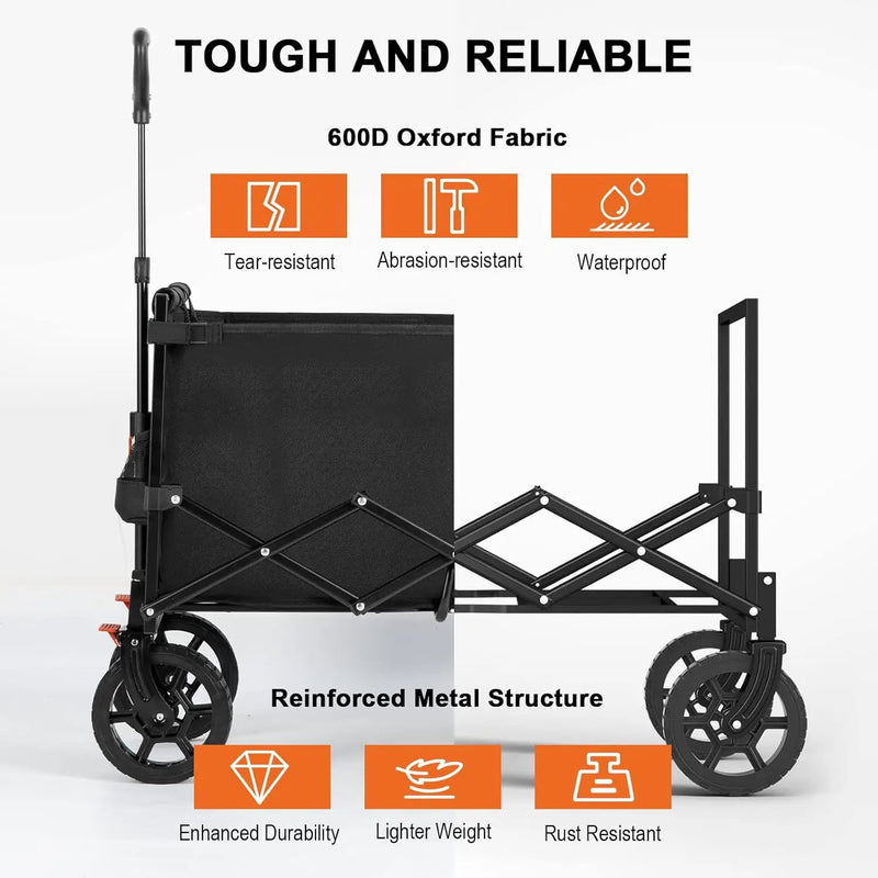 Navatiee 140L Wagon Cart Foldable, Large Capacity Collapsible Wagon with Smallest Folding Design, Utility Grocery Cart for Camping Shopping Sports, Black by GreenHaven Gardens