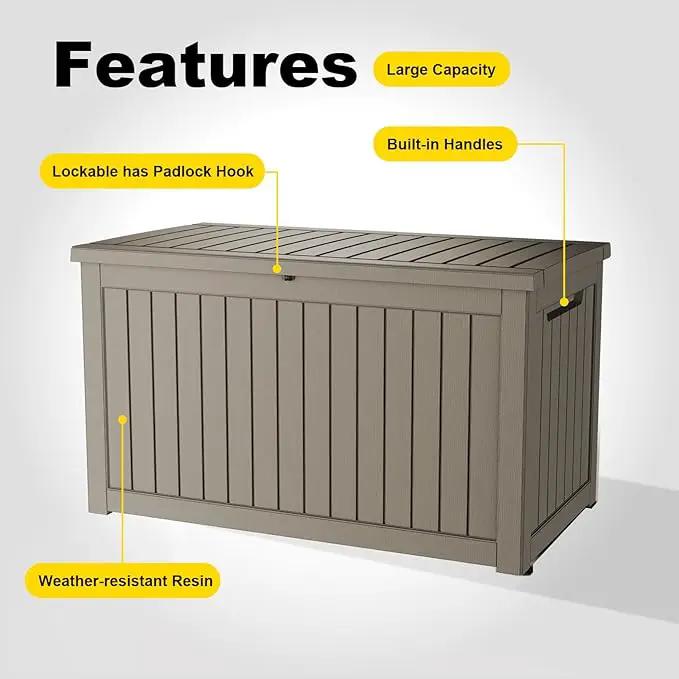 230 Gallon Outdoor Deck Box,Storage Lockable Waterproof Patio Furniture,Garden Tools,Cushions,Pool Accessories Outside Storage Resin Box(Grey) by GreenHaven Gardens