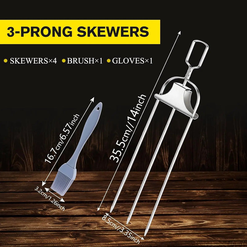 4PCS Kabob Skewers for Grilling, 14'' Stainless Steel Kebab Skewers, 3 Prong Metal Grill Skewer with Push Bar Slider, Skewer Sticks for Meat Veggies Fruits Marshmallows, BBQ Barbecue Accessories by GreenHaven Gardens