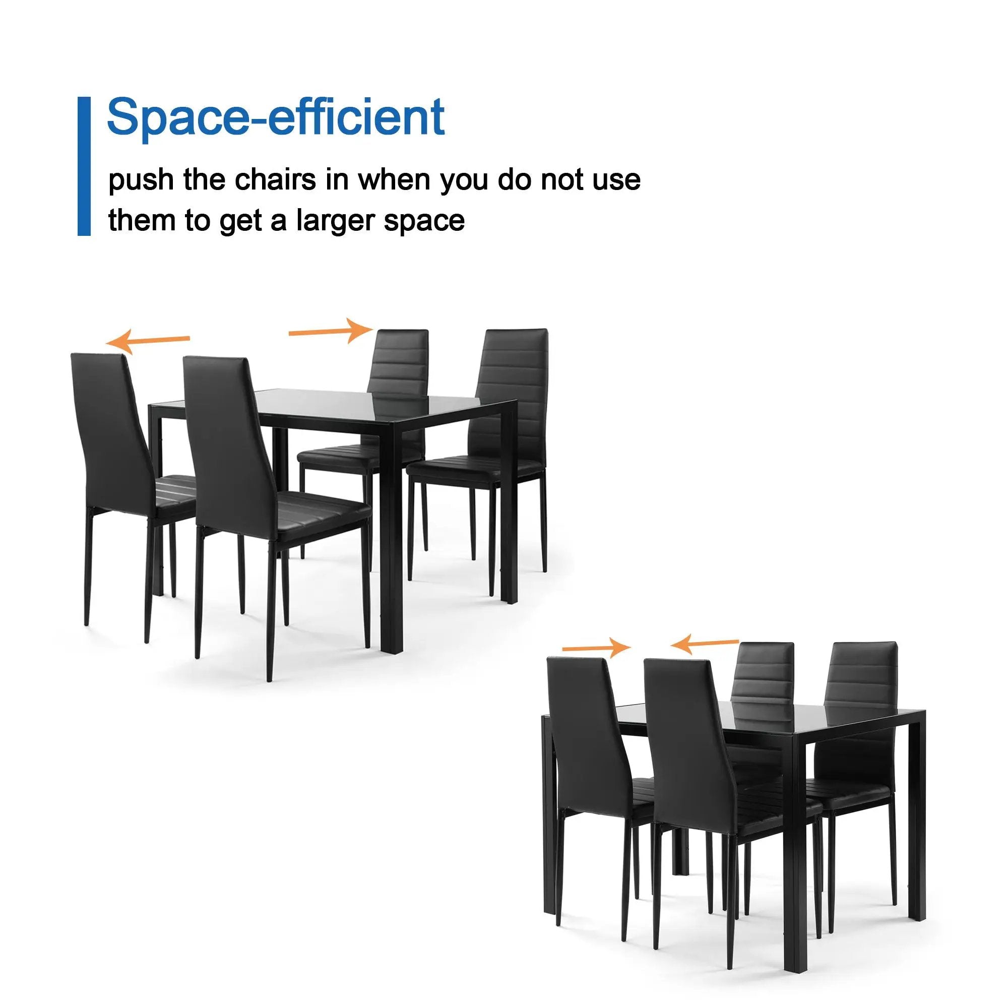 5 Pieces Dining Table Set For 4, Kitchen Room Tempered Glass Dining Table, 4 Faux Leather Chairs - Black by HouseOfZazla