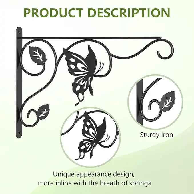 2 Pack Heavy Duty Plant Hooks for Hanging - 12 Inch Metal Wall Hangers Indoor/Outdoor, Sturdy Plant Bracket for Bird Feeders, Planters, Lanterns, Wind Chimes - Patio, Garden, Home Decor (Black) by GreenHaven Gardens