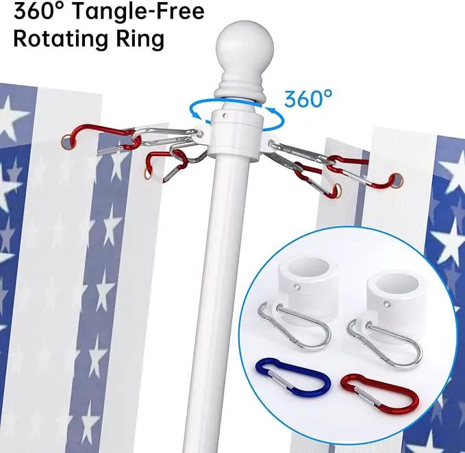 ZMTECH 2 Pcs 6 FT Flag Pole with Solar Light - Adjustable Bracket, Stainless Steel Flag Poles for Outside House, Tangle Free Flag Pole Holder Kit for American Flag (Without Flag, White) by GreenHaven Gardens