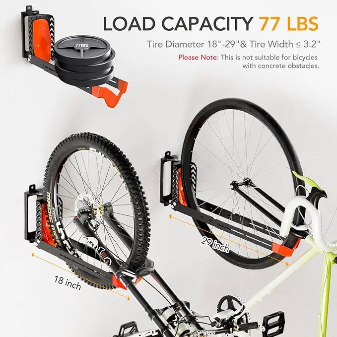 Swivel Bike Rack Wall Mount, Bike Hangers for Garage, Space-Saving Vertical Bike Holder, Holds up to 77 lbs, Bicycle Wall Hanger Storage, No Heavy Lifting Required Indoor Hanging Bike Rack-Orange by GreenHaven Gardens