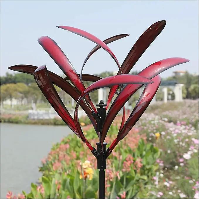 82 inch Wind Spinners Outdoor - Extra Large Metal Wind Sculptures & Spinner with Stake, Big Clearance Windmills for The Yard and Garden, Tall Yard Art Decor-Burgundy Red by GreenHaven Gardens