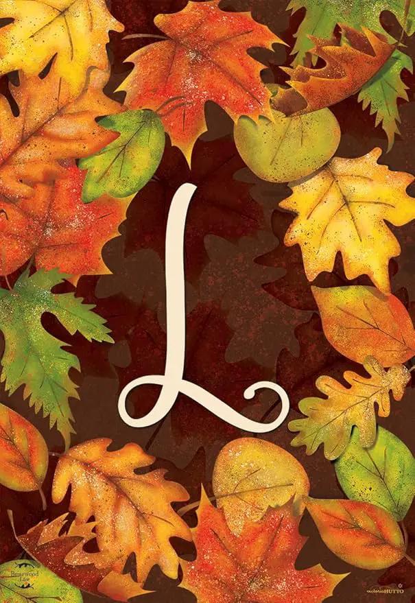 Briarwood Lane Fall Leaves Monogram Letter L Garden Flag by GreenHaven Gardens