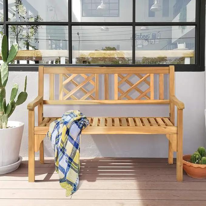 Giantex 4 Ft Foldable Outdoor Bench, Acacia Wood Outside Loveseat with Curved Backrest and Armrest, 705Lbs Weight Capacity, Garden Bench for Patio, Park, Porch, Balcony by GreenHaven Gardens