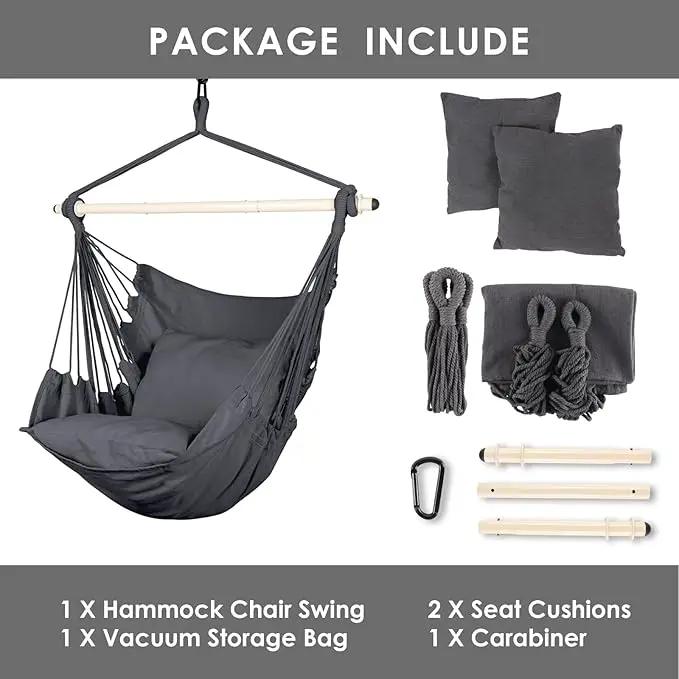 Highwild Hammock Chair Hanging Rope Swing - Max 500 Lbs - 2 Cushions Included - Steel Spreader Bar with Anti-Slip Rings - for Any Indoor or Outdoor Spaces (Grey) by GreenHaven Gardens