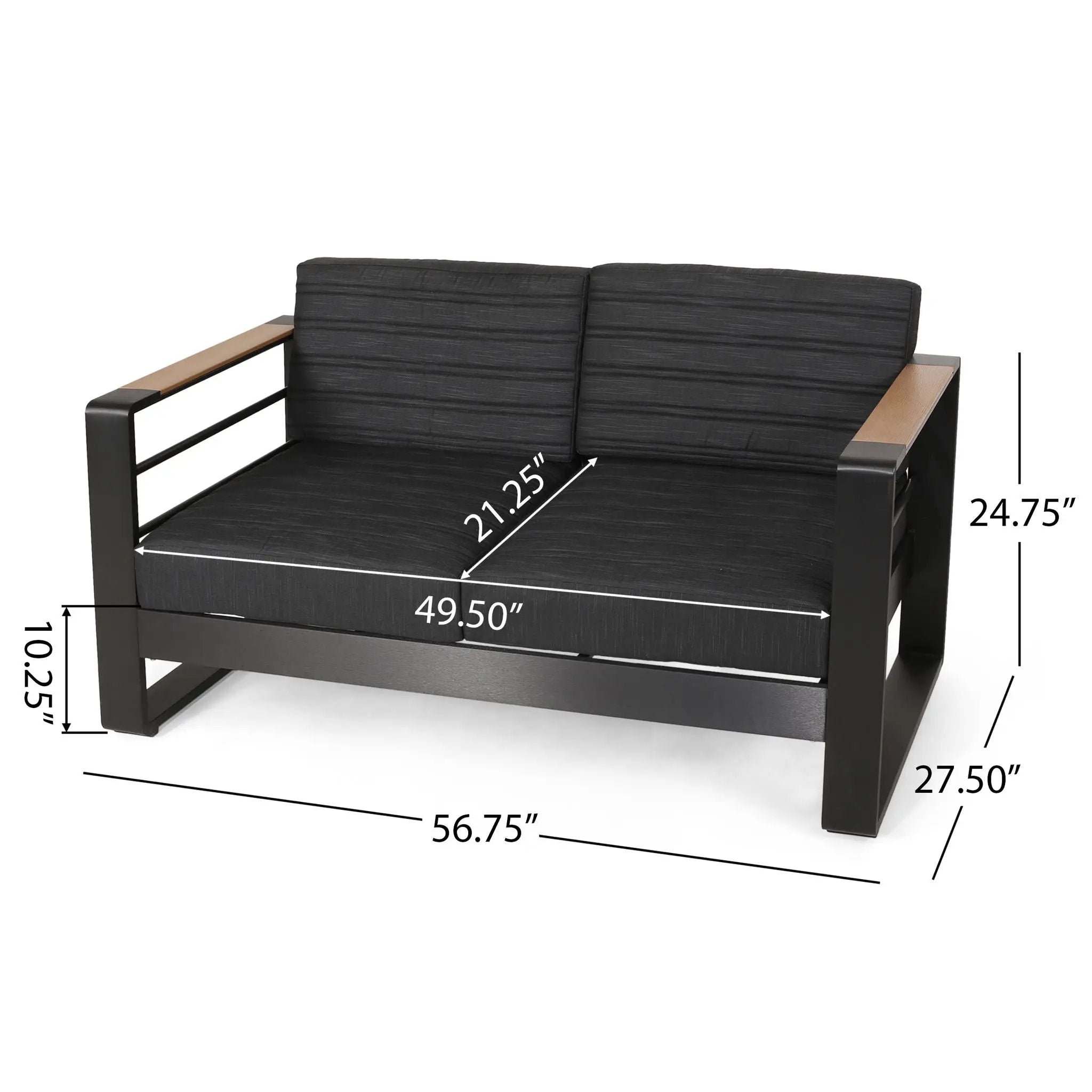 Loveseat With Slat Paneling And Aluminum Frame - Black by HouseOfZazla