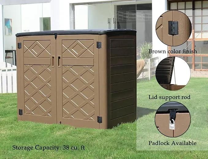 Large Horizontal Storage Sheds,38 cu.ft Resin Garden Shed Weather Resistance,Outdoor Storage Box Lockable for Patio,Backyard,Garden,Home(Brown) by GreenHaven Gardens