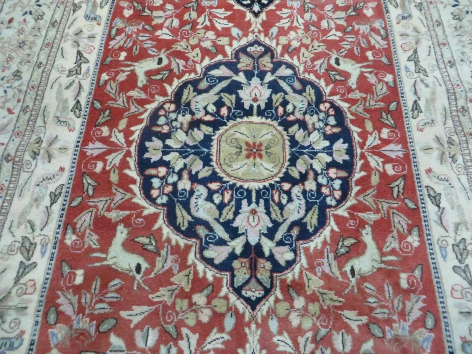 6' X 9' Vintage Handmade India Oriental Floral Wool Rug Hunting Bird Deer Nice by Jewel Rugs