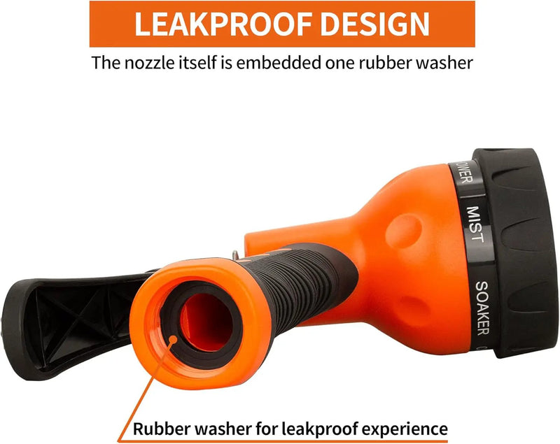 AUTOMAN-Garden-Hose-Nozzle,ABS Water Spray Nozzle with Heavy Duty 7 Adjustable Watering Patterns,Slip Resistant for Watering Plants,Lawn& Garden,Washing Cars,Cleaning,Showering Pets - Orange by GreenHaven Gardens