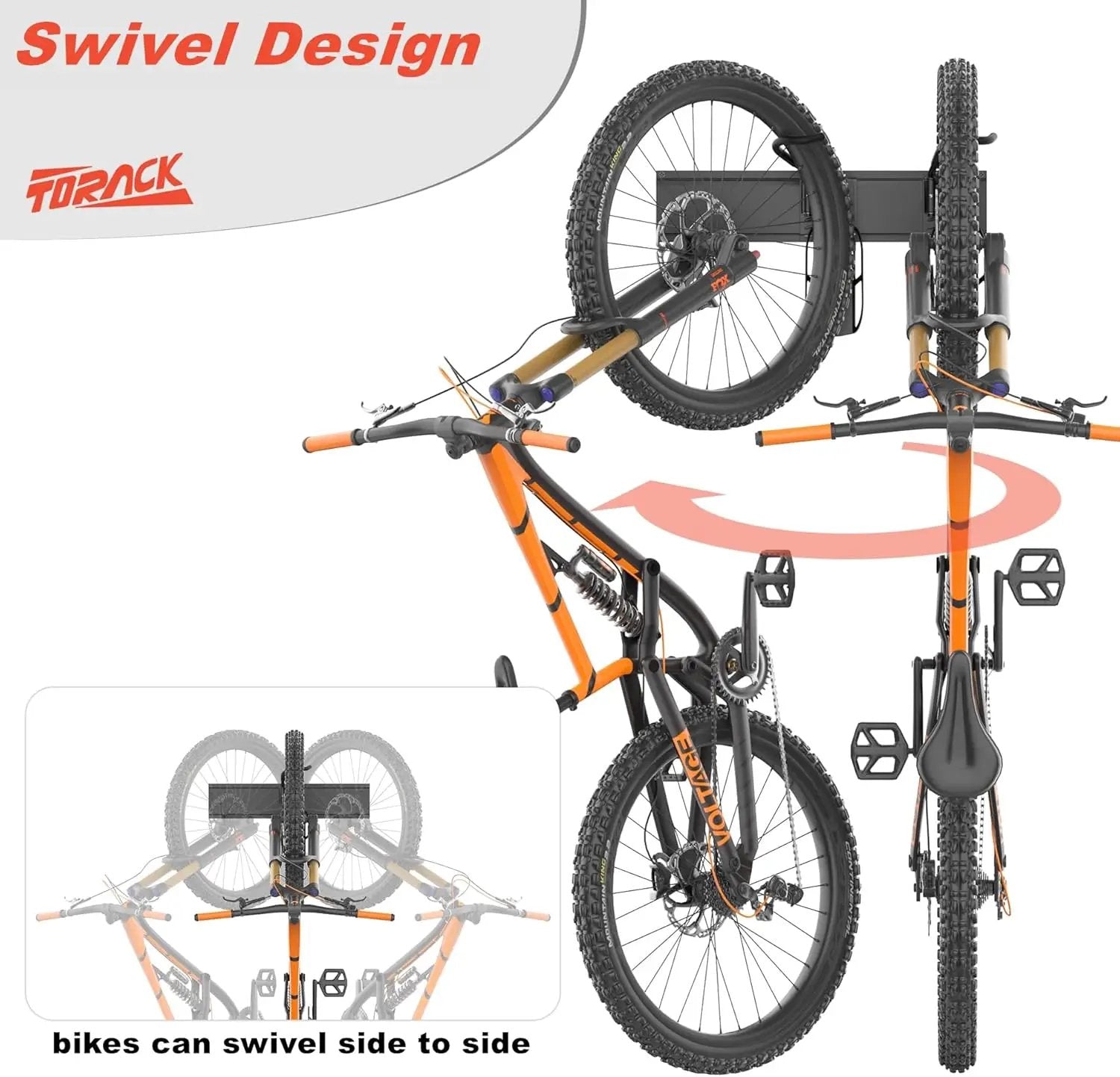 TORACK Wall-mounted Swivel Bike Rack, Garage Vertical Bike Storage Hangers for 5 Bikes Rotating Bike Storage Hooks by GreenHaven Gardens