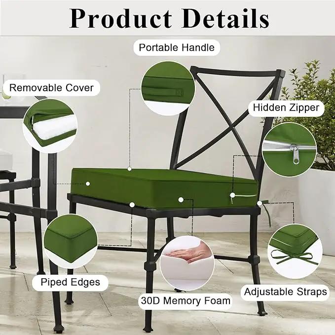 Outdoor Chair Cushions Set of 2 for Patio Furniture 22x22x4 Inch Waterproof Patio Chair Cushion 3 Year Color Fastness Square Elastic Foam Garden Couch Pads with Ties and Handle,Green by GreenHaven Gardens