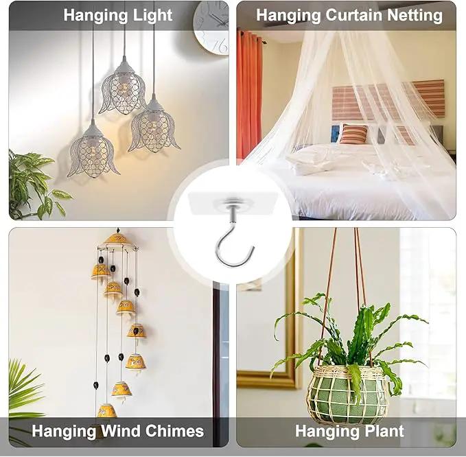 Adhesive Ceiling Hooks，10 Pack No Drill Ceiling Hanging Hook for Hanging Plants Lanterns,Wind Chimes Stainless Steel Outdoor Adhesive Hooks by GreenHaven Gardens