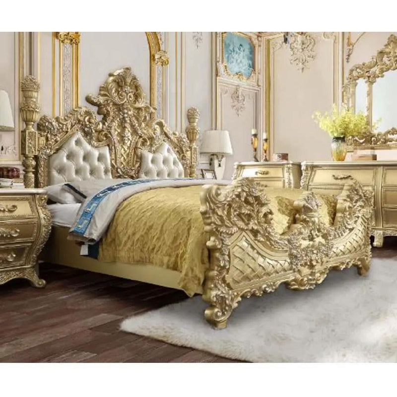 Cabriole - Eastern King Bed - Light Gold Synthetic Leather & Gold by Unique Piece Furniture