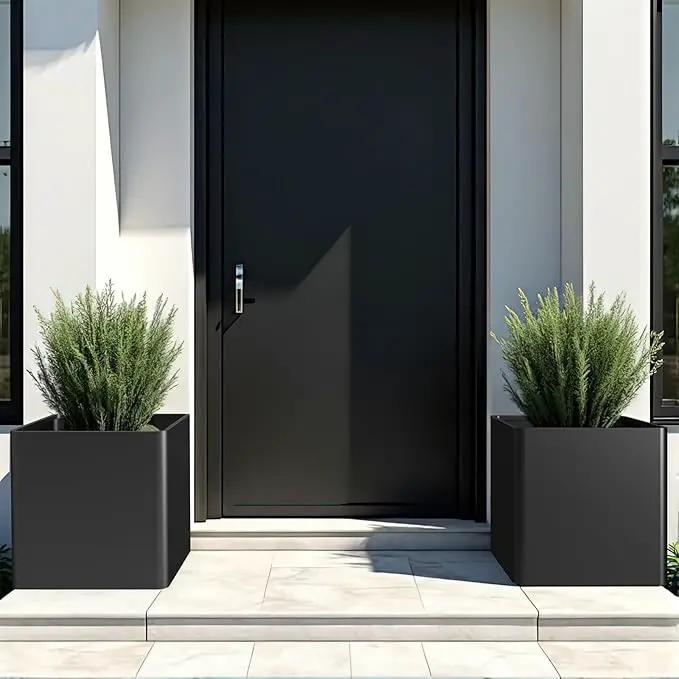 Large Metal Square Planter 20" L x 20" W x 20" H, Black Large Outdoor Planters with Drainage Hole for Porch/Patio/Garden by GreenHaven Gardens