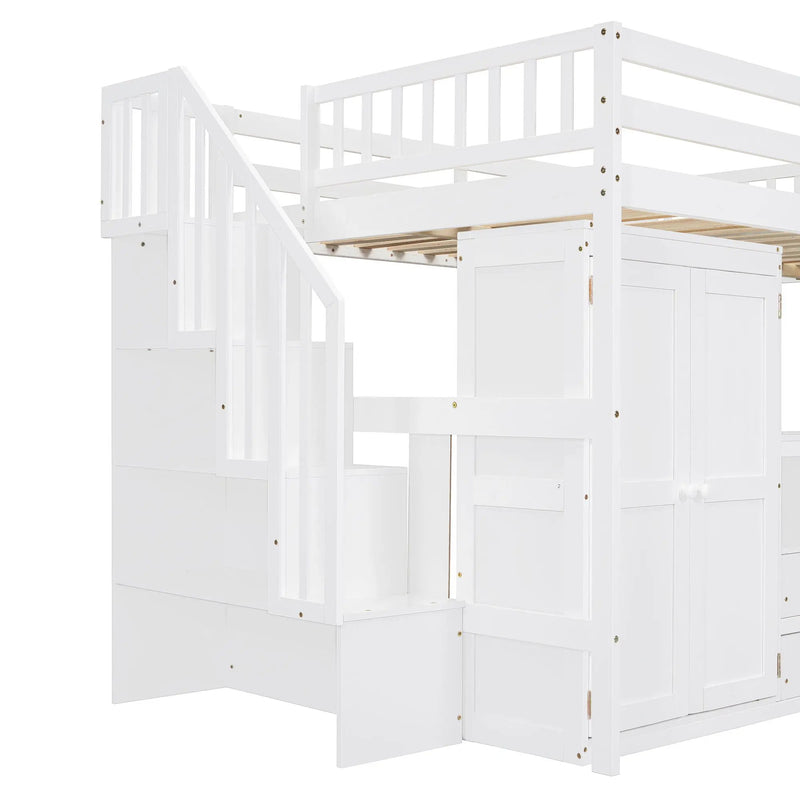 Loft Bed With Stairs, Bookshelf, Drawers, Desk & Wardrobe, Space Saving Multifunctional Furniture by HouseOfZazla