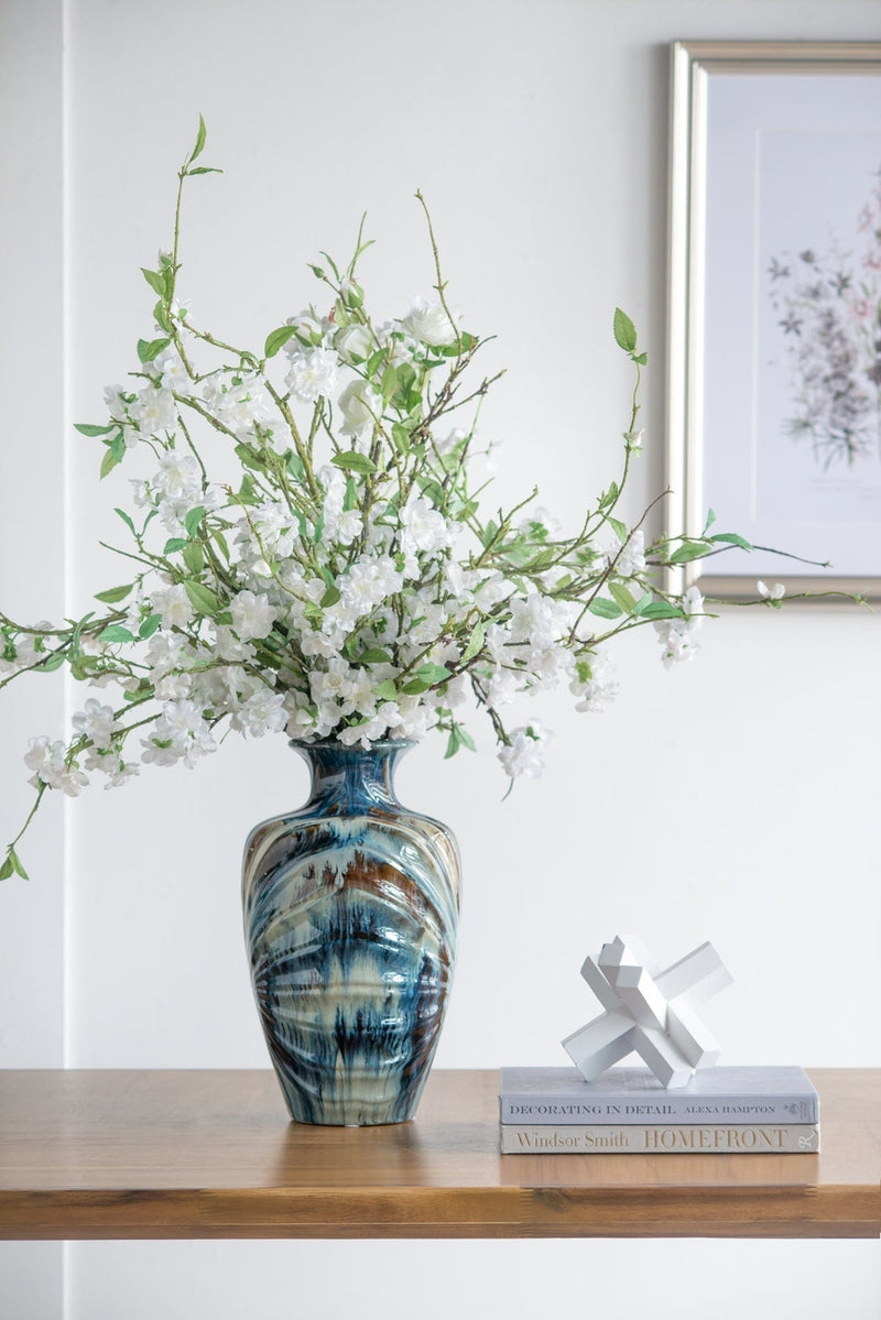 D8.7x15.5' Blue and Brown Reactive Glazed Vase by HouseOfZazla