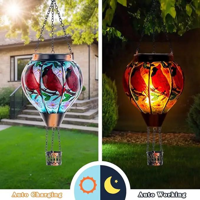 DREAMSOUL Cardinal Hot Air Balloon Solar Lantern, Hanging Solar Lanterns Outdoor with Flickering Flame Light, Glass Outdoor Lantern Waterproof for Patio Yard Party Gift Decor Christmas Gifts by GreenHaven Gardens
