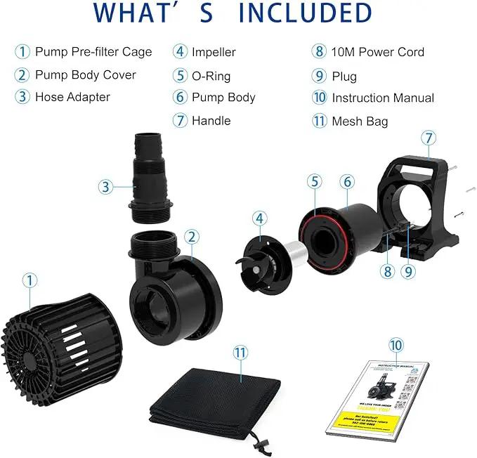 Outdoor Extra Large 11800gph-850W 32.8FT Pond Water-fall & Kio Fish Fountain-s& Garden Pump Submersible IPX8: Long 32.8FT Cord Smart-er&Quieter Duck&Yard&Patio Ponds Pumps,1 Barrier Pump Bag by GreenHaven Gardens