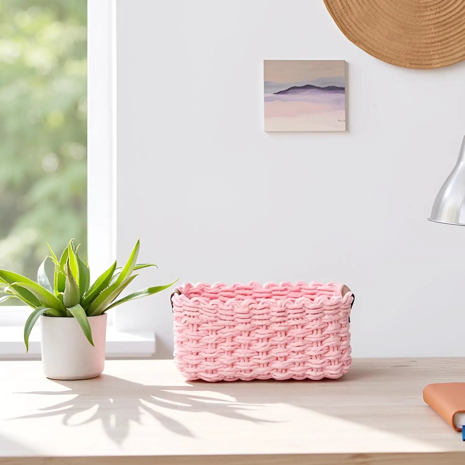 Small baskets for Organizing,Cute woven Storage basket with recycled paper rope for Shelves Bathroom,Little decorative basket,Set of 3 (Pink) by GreenHaven Gardens