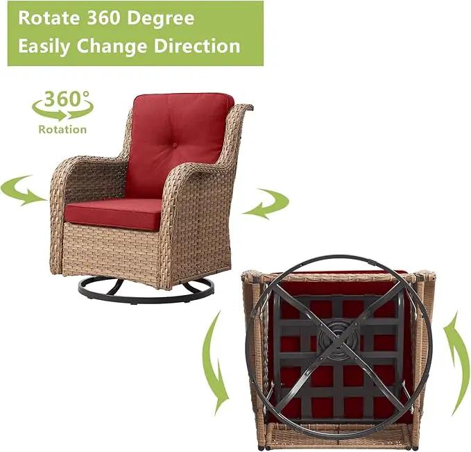 Outdoor Wicker Patio Furniture Set - 6 Piece Rattan Patio Conversation Set with 2 Rocking Swivel Chairs,2 Ottomans,1 Loveseat and 1 Coffee Table for Porch Deck Backyard Garden(Yellow/Red) by GreenHaven Gardens