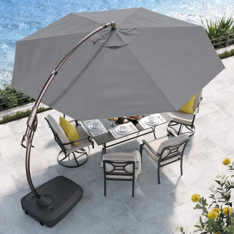 Grand patio 12FT Outdoor Offset Umbrella Large Round Aluminum Cantilever Umbrella with Base for Garden Deck Poolside (Gray, 12 FT) by GreenHaven Gardens