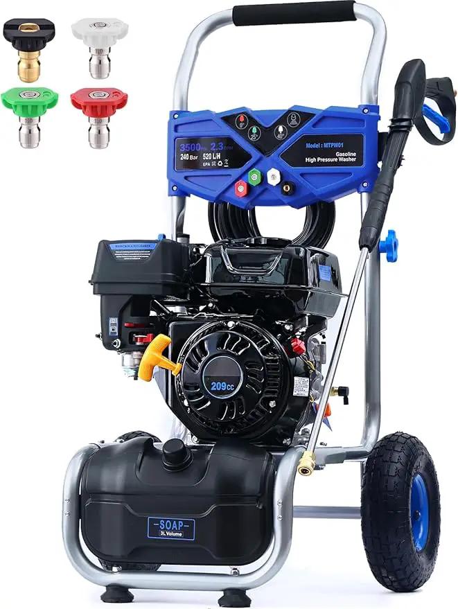 3500 PSI Gas Pressure Washer, 2.3 GPM Power Washer with 209CC Engine, Maintenance-Free Axial Cam Pump, 25FT Hose, 4 Nozzles for Driveways, Walls, Vehicles, Patio (Blue) by GreenHaven Gardens