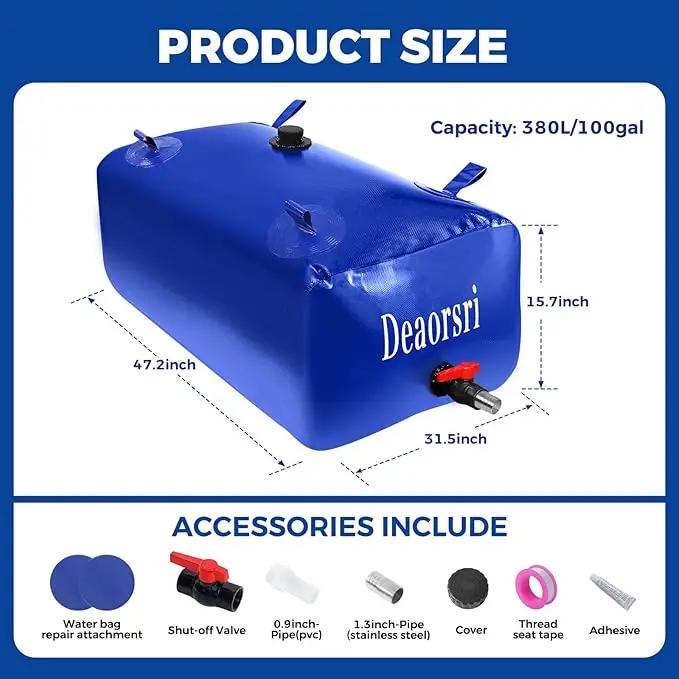 Water Storage Bladder with Two Different Sizes of Pipes,Portable Large Capacity Water Bladder Tank,100gallons, Foldable Water Storage Tank for RV,Camping, Agricultural Irrigation,Garden Watering by GreenHaven Gardens
