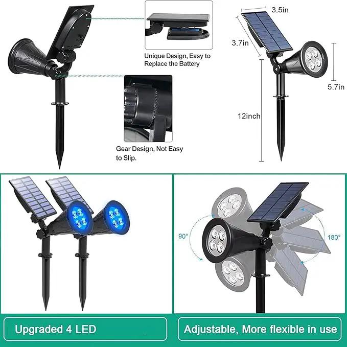 T-SUNUS Blue Solar Lights Outdoor Waterproof IP65, 2 Pack Garden Spotlights, Auto-on/Off Security Landscape Pond Spot Light 2 Modes for Halloween Christmas Tree Patio Garage Yard Driveway Pool Fence by GreenHaven Gardens