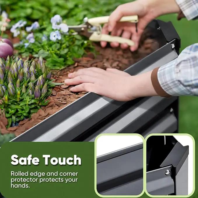 KING BIRD Raised Garden Bed Kit with Bottom 2025 Upgraded Galvanized Planter Garden Box Outdoor & Indoor for Gardening, Vegetables, Flowers, Dark Grey, 35.4x11.8x11.8 in by GreenHaven Gardens