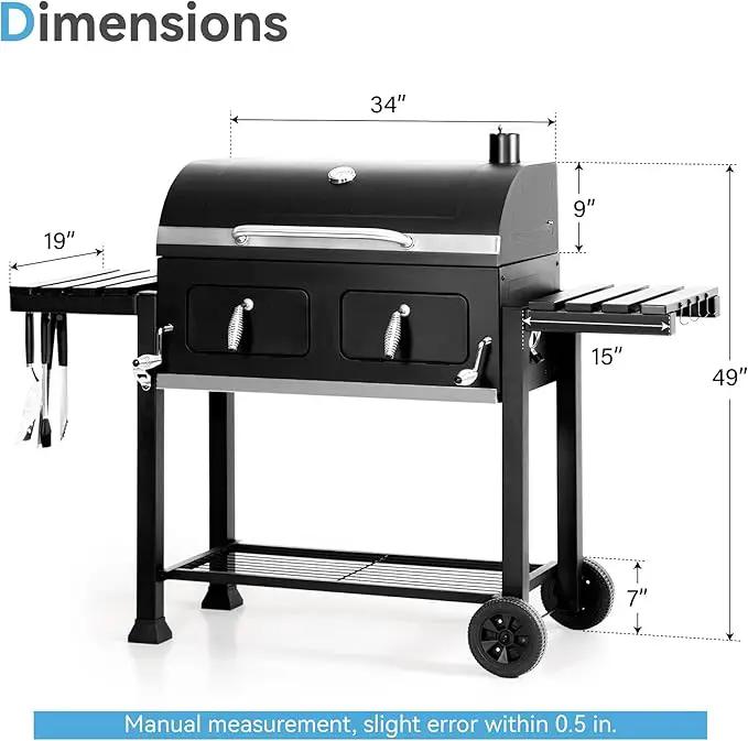 GREEN PARTY Barrel Charcoal Grill with Side Tables, 794 Square Inches Cooking Space, Large Charcoal BBQ Grill with 2 Height-Adjustable Charcoal Pans for Outdoor Backyard Patio Picnic Parties Camping by GreenHaven Gardens