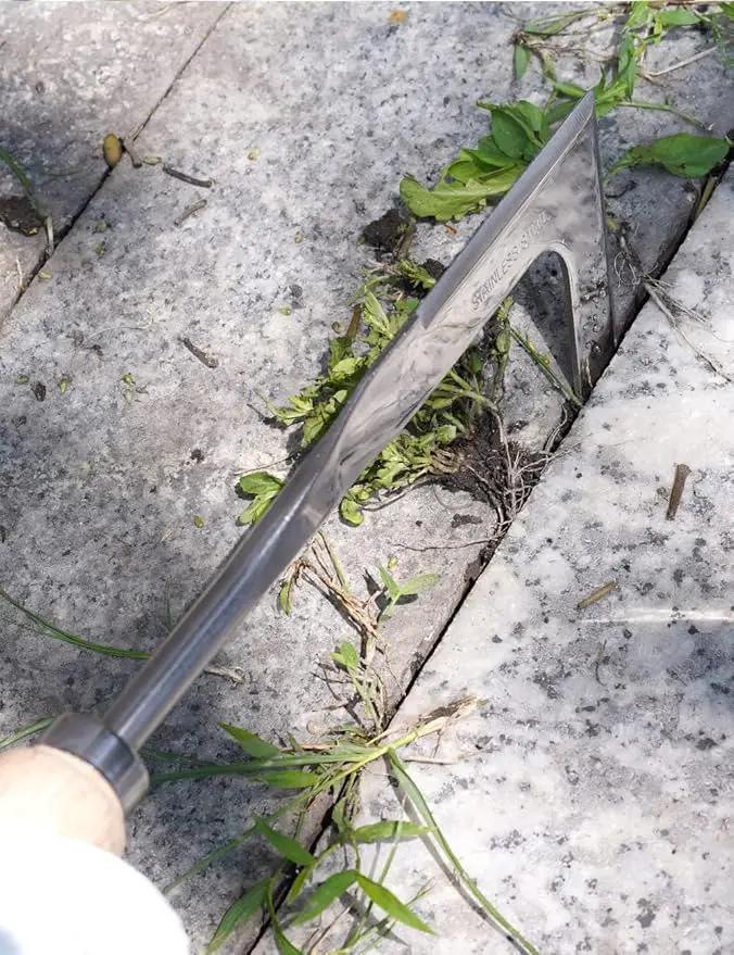 2 Pack Weed Puller, Manual Hand Weeder Paver, Stainless Steel Crevice Weeding Digger Tool, Paving Brick Moss Removal, L-Shape Gardening Crack Sickle for Sidewalk, Patio, Lawn Edger and Driveway by GreenHaven Gardens