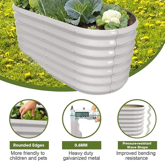 4x2x2ft Oval Galvanized Raised Garden Bed Kits Outdoor Large Metal Modular Planter Box 9-in-1 Raised Beds for Gardening,Vegetables,Fruits,Flowers & Herbs (White) by GreenHaven Gardens
