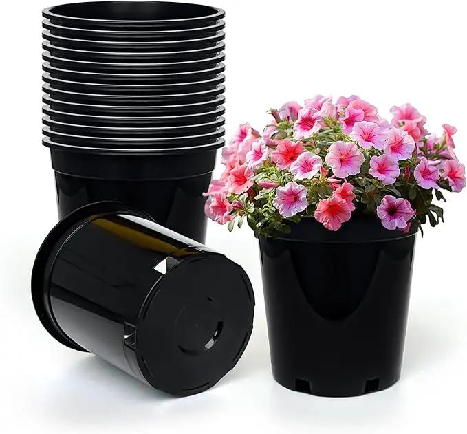 1.5 Gallon Plastic Nursery Pots, 7.5 Inch Round Plant Pots with Drainage Holes, 15 Pack Flower Pots for Outdoor Indoor Plants, Flowers, Black by GreenHaven Gardens