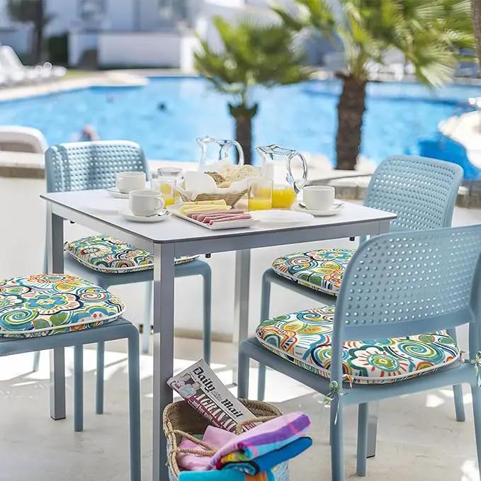 Indoor/Outdoor Chair Cushions 16x17 Inch, Patio Chair Cushions with Ties, All Weather Seat Cushions for Patio Furniture Home Garden Chair Use, Set of 4, Flower Blue by GreenHaven Gardens